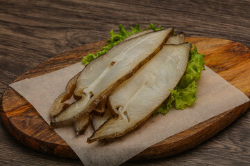 Delicous smoked halibut slices snack