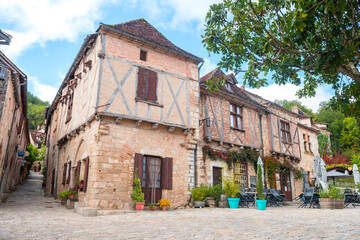 beautiful street of saint cirq lapopie medieval town, France