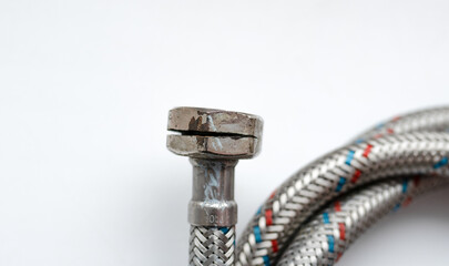 a cracked metal bolt of water supply close-up