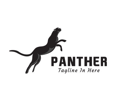 stand jump black cat, tiger, lion, jaguar, cheetah, panther logo design illustration