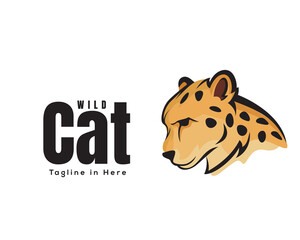 elegant wild cat, lion, tiger, jaguar, panther, cheetah head drawing art logo design illustration