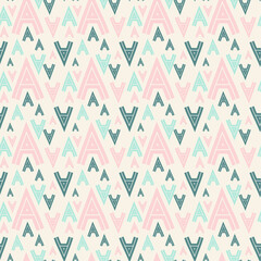 Vector seamless pattern with green and pink letter A. Pastel texture with arrows.