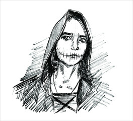 sketch of a person zombie-girl