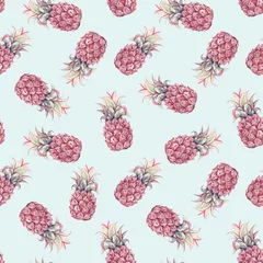Foto op Plexiglas Aquarel fruit Mooi naadloos patroon met aquarel ananas. Voorraad illustratie.