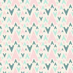 Vector seamless pattern with green and pink letter A. Pastel texture with arrows.