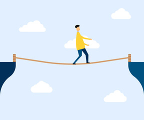 Man walking on rope walk way Vector illustration.