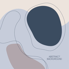 Abstract background with organic flowing shapes and freehand drawn lines. Modern minimalist design in scandinavian style. Vector illustration in pastel colors.
