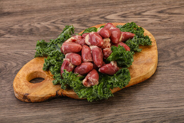 Raw chicken hearts for cooking
