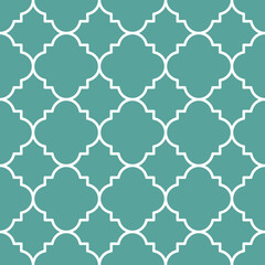 Green blue and white seamless pattern. Abstract geometric pattern in arabic style. Simple vector seamless design for background, paper, textile, wallpaper, web