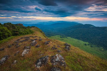 Landscape of  meadow on high mountain in Doi Mon Chong, Chiangmai, Thailand.