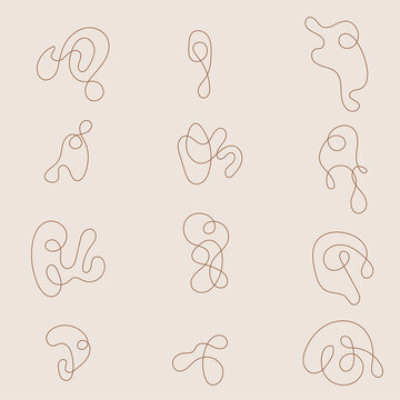 Vector set of squiggles, curls, organic shapes. Pastel element templates for modern designs.