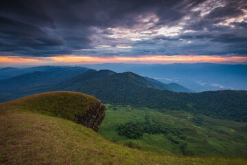 Naklejka premium Landscape of meadow on high mountain in Doi Mon Chong, Chiangmai, Thailand.