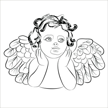 Vector illustration of a kissing cupid. Isolated image of an antique character.