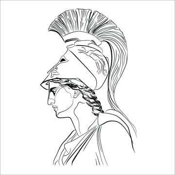 Character of ancient Roman mythology. Vectoral linear illustration of an antique god.