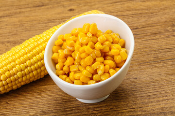Sweet yellow corn in the bowl