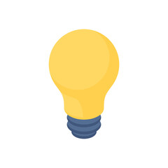 Isometric vector illustration of glowing yellow light bulb