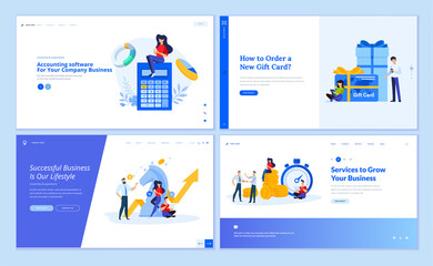 Web page design templates collection of accounting, finance, business success, strategy, investment, gift card, e-commerce. Vector illustration concepts for website and mobile website development. 