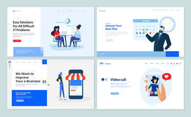 Web page design templates collection of business software and tool, e-commerce, planning and scheduling app, management, vide. Vector illustration concepts for website and mobile website development. 