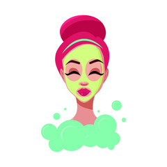 Vector illustration of a girl in a cosmetology mask. Skin care. Beauty saloon. Personal care at home.