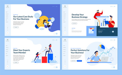 Obraz na płótnie Canvas Web page design templates collection of business plan and strategy, crowdfunding, data analysis, our team page. Vector illustration concepts for website and mobile website development. 