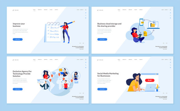 Web page design templates collection of cloud computing, networking, digital marketing. Vector illustration concepts for website and mobile website development. 