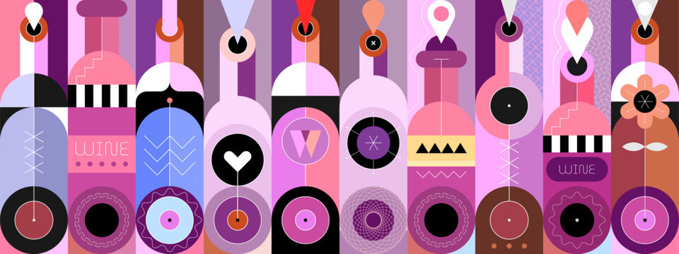 Ten decorative colored bottles vector illustration. 