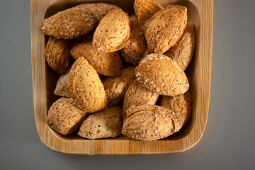 Shelled and roasted almonds. Organic and healthy food.