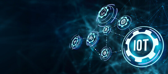 Internet of things - IOT concept. Businessman offer IOT products and solutions. Internet, business, Technology and network concept.