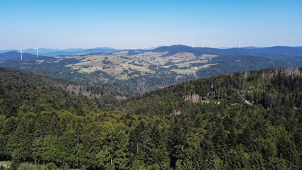 Naklejka premium View from Hornbergbecken near Herrischried over the Black Forest to the windmills near Gersbach