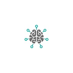 Fototapeta premium brain with chip or hub system icon. Intellect, phsychology, knowledge power pictogram isolated on white. flat vector illustration.
