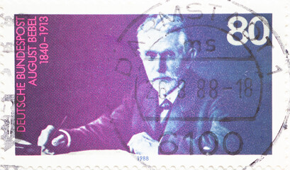GERMANY - CIRCA 1988: a postage stamp from Germany, showing portrait of the labor leader, politician and publicist August Bebel (1840–1913) on the 75th anniversary of his death.