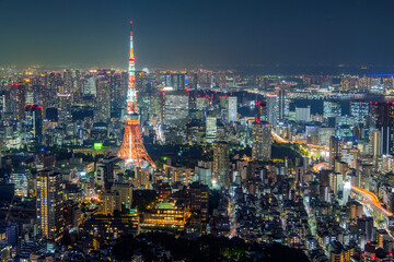Cityscape of Tokyo skyline, panorama aerial skyscrapers view of office building and downtown in...