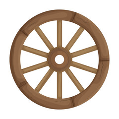 Wooden wheel cartoon vector icon.Cartoon vector illustration wagon. Isolated illustration of wooden wheel of wagon icon on white background. - obrazy, fototapety, plakaty