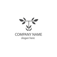Letter t logo illustration leaf template vector design