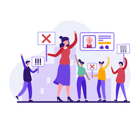 People with banners protesting on city street