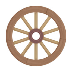 Obraz premium Wooden wheel cartoon vector icon.Cartoon vector illustration wagon. Isolated illustration of wooden wheel of wagon icon on white background.