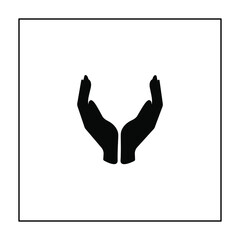 Two hands, palms up, black silhouette. Concept: hold, support, carry, cherish, protect. Vector illustration, flat minimal design, isolated on white background, eps 10.