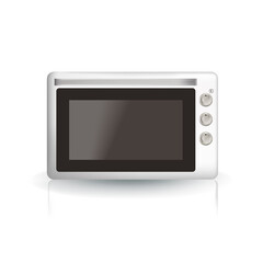 Electric oven. White modern oven with knob wheels and glass door. 