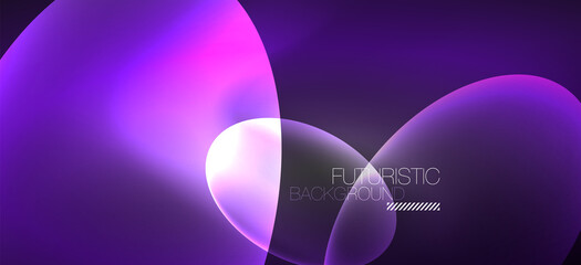 Neon ellipses abstract backgrounds. Shiny bright round shapes glowing in the dark. Vector futuristic illustrations for covers, banners, flyers and posters and other