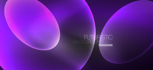 Neon ellipses abstract backgrounds. Shiny bright round shapes glowing in the dark. Vector futuristic illustrations for covers, banners, flyers and posters and other