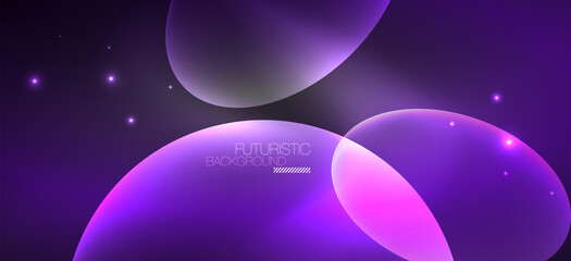 Neon ellipses abstract backgrounds. Shiny bright round shapes glowing in the dark. Vector futuristic illustrations for covers, banners, flyers and posters and other