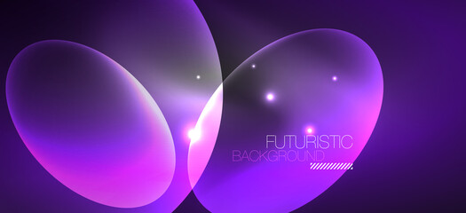 Neon ellipses abstract backgrounds. Shiny bright round shapes glowing in the dark. Vector futuristic illustrations for covers, banners, flyers and posters and other