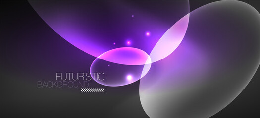 Neon ellipses abstract backgrounds. Shiny bright round shapes glowing in the dark. Vector futuristic illustrations for covers, banners, flyers and posters and other
