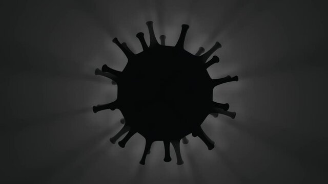 3d animated silhouette of black and white coronavirus, overlay background for health, medical and science industries.