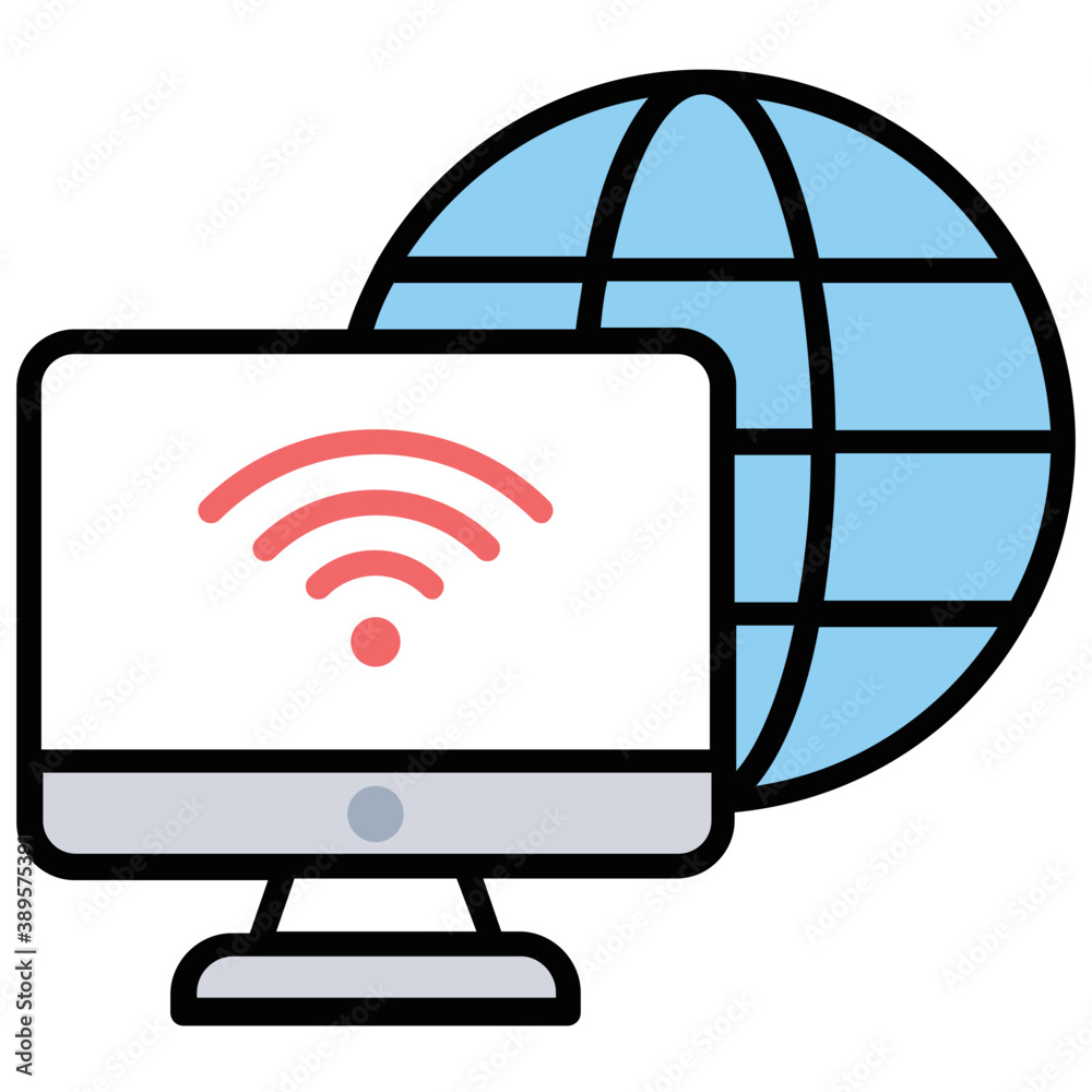 Wall mural global grid on website, web network icon