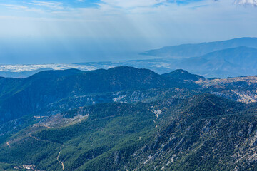View on Taurus mountains and villages from the summit of Tahtali mountain