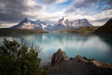 Papier Peint photo Fitz Roy Turquoise lake under the Torres del Paine in Patagonia, Chile. Torres del Paine National Park.