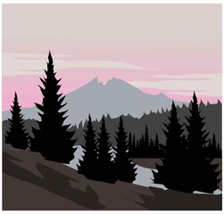 pine forest with mountain  for background illustration and image