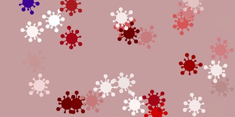 Light blue, red vector background with covid-19 symbols.