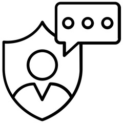 
A male avatar in protection shield with a chat bubble represents secure communication icon concept for various social needs
